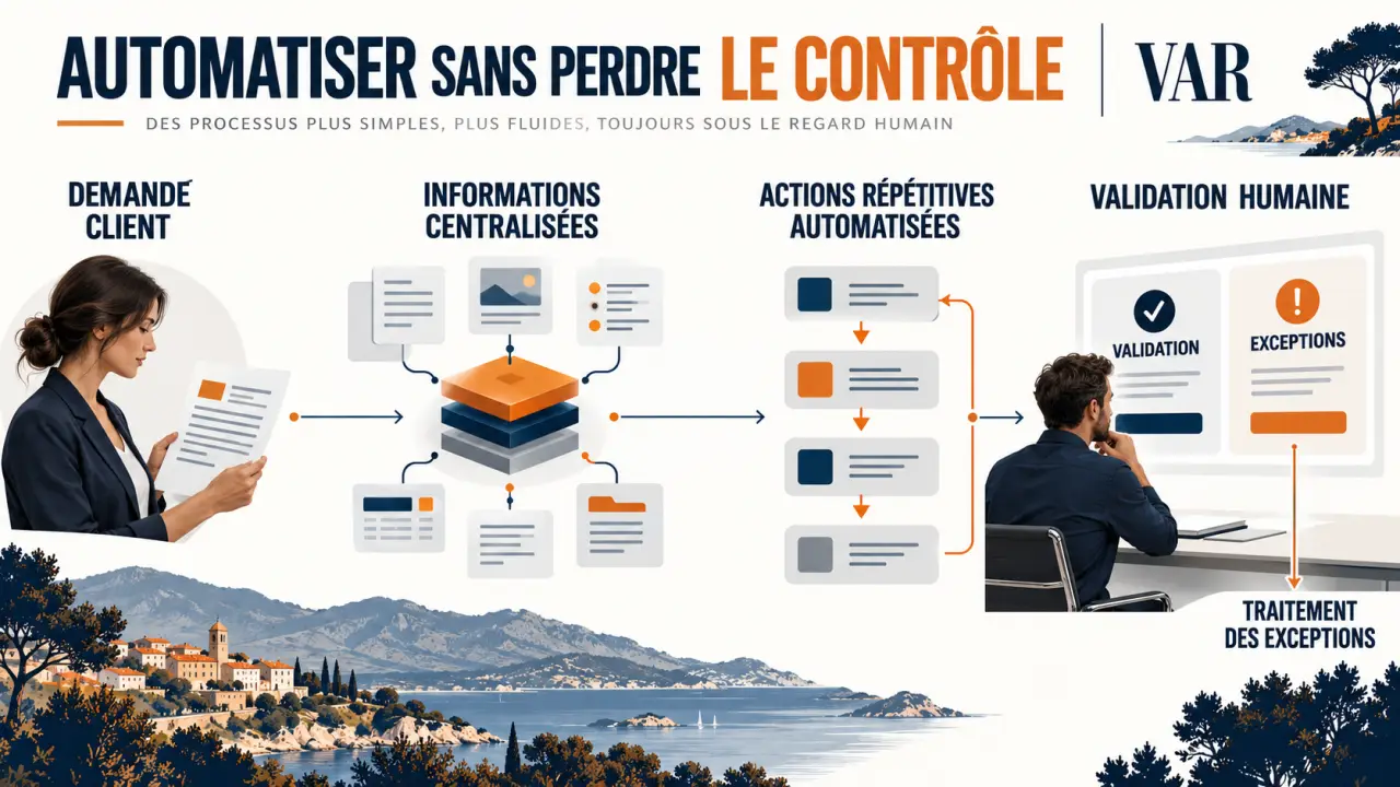 Illustration d’un processus automatiser dans le Var, de la demande client à la validation humaine