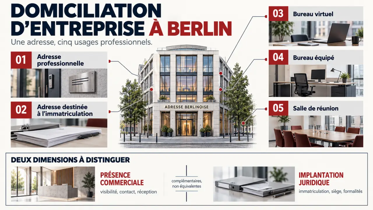 Domiciliation entreprise Berlin : distinction entre adresse professionnelle, bureau virtuel et implantation juridique