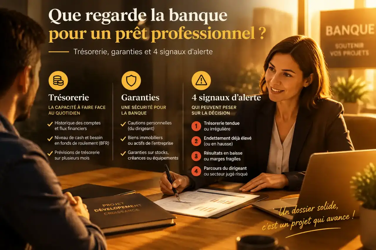 Que regarde la banque pour un prêt professionnel ? Trésorerie, garanties et 4 signaux d’alerte