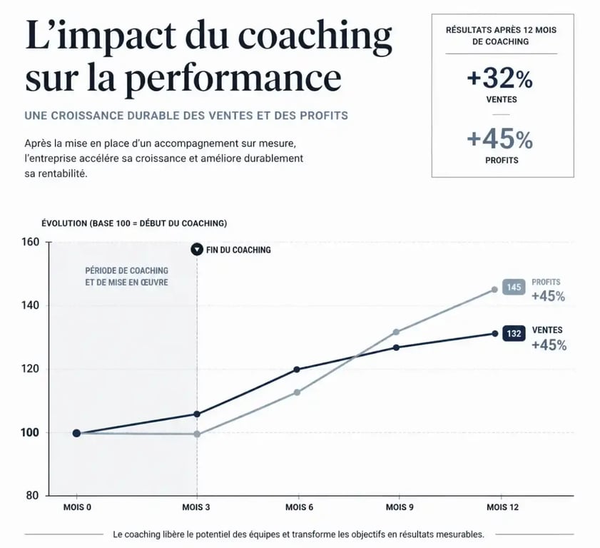 Graphique illustrant le ROI du coaching en entreprise sur les ventes et les profits