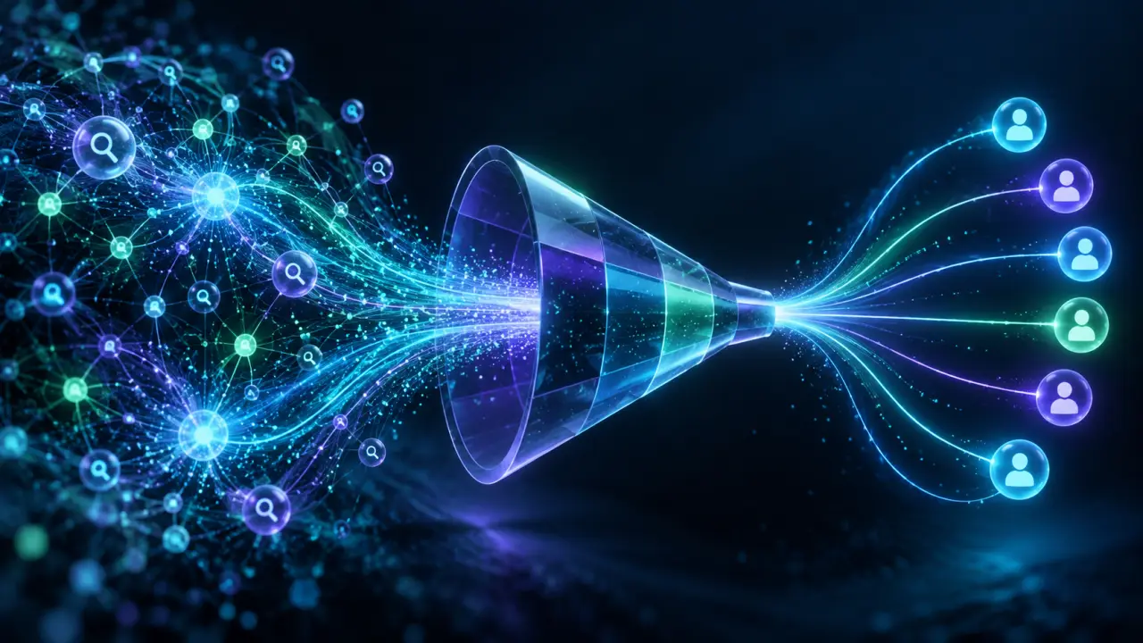 Visualisation abstraite d'une croissance de leads B2B grâce au SEO