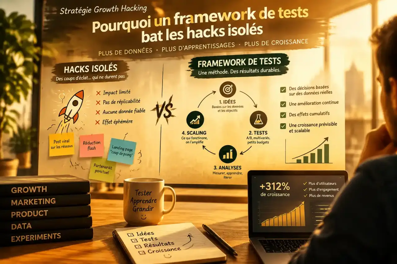 Stratégie growth hacking : pourquoi un framework de tests bat les hacks isolés